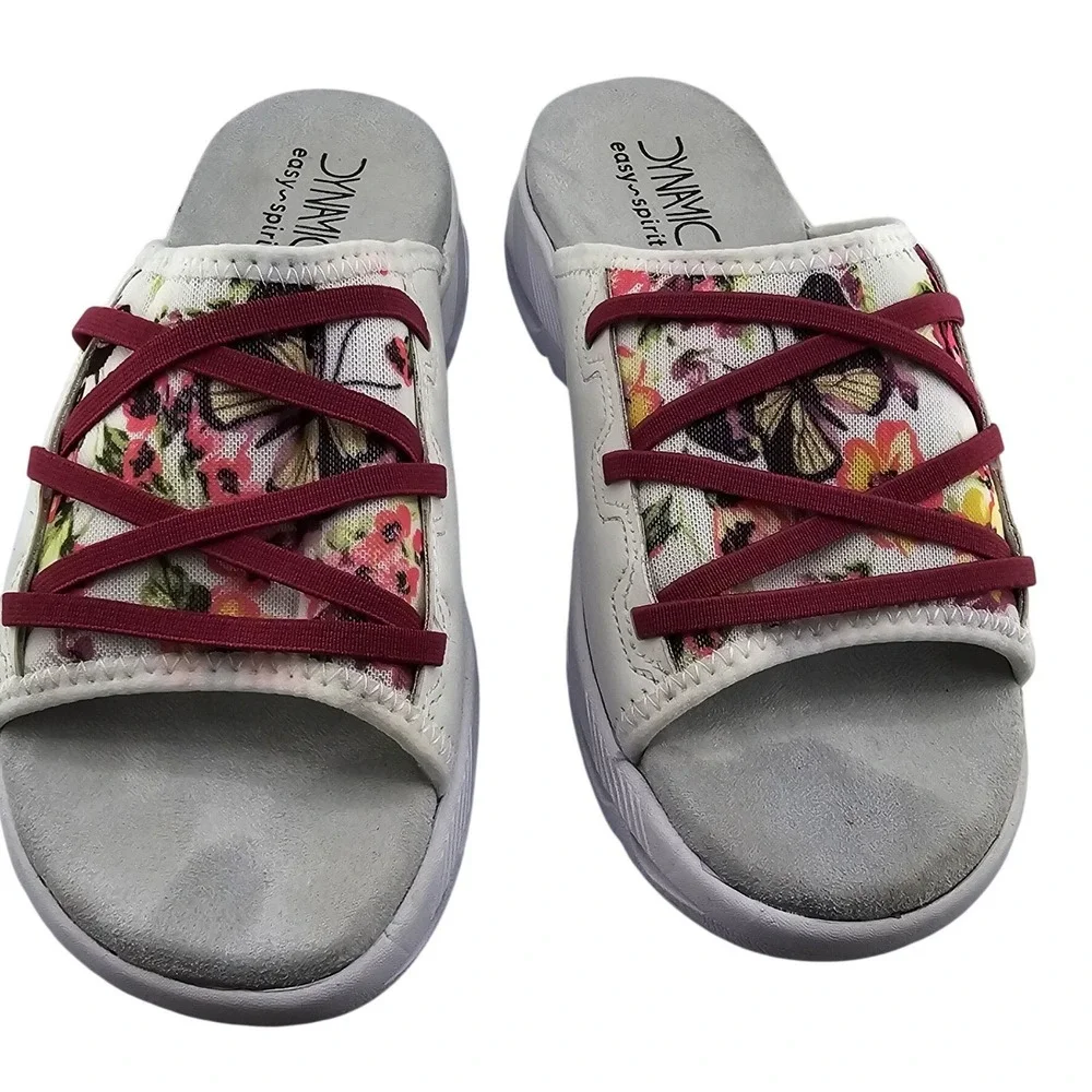 Easy Spirit Dynamic Corinee Floral Butterfly Slip On Sandals White Womens 8M EUC